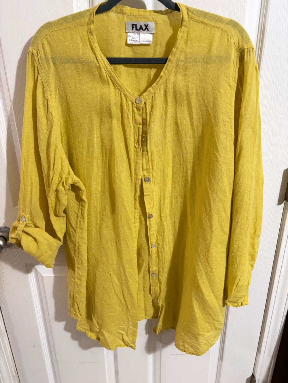 Flax Women’s Bright Yellow Button-Front Linen Shirt